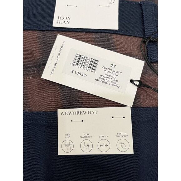 We Wore What Ladies 27 Brown Color Block Icon Jeans Modern Plaid Stretch NWT - Picture 6 of 7